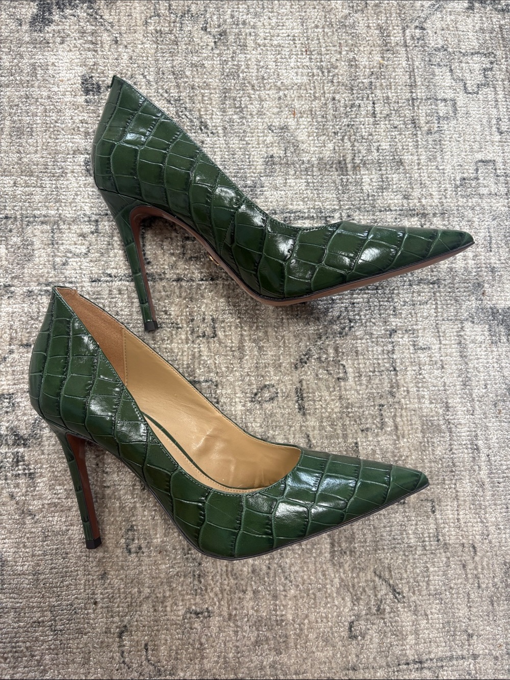 Michael Kors Dark Green Croc-Embossed Pointed Toe Pumps - Picture 2 of 7